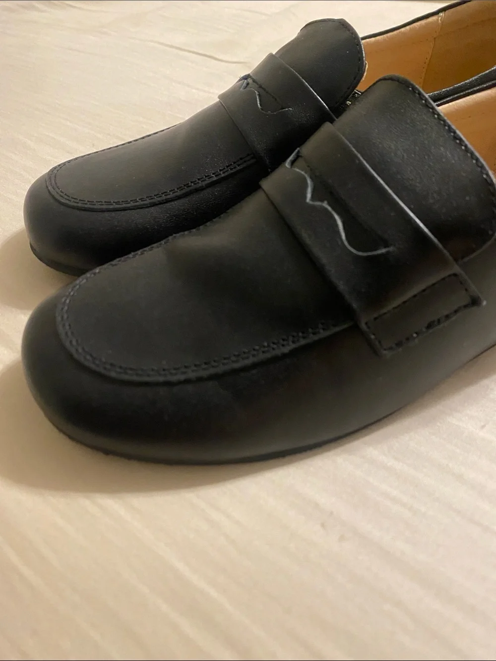 Black Leather Slip-On Loafers for Boys